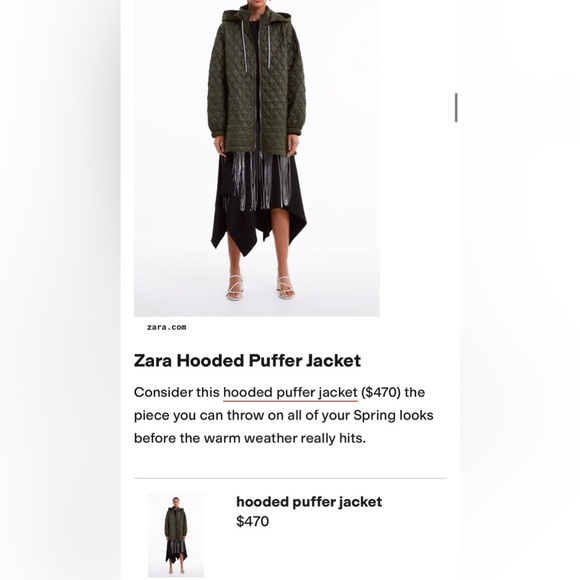 Zara Coat Women’s Small Hooded Puffer Jacket Green Quilted Lightweight - Picture 7 of 7